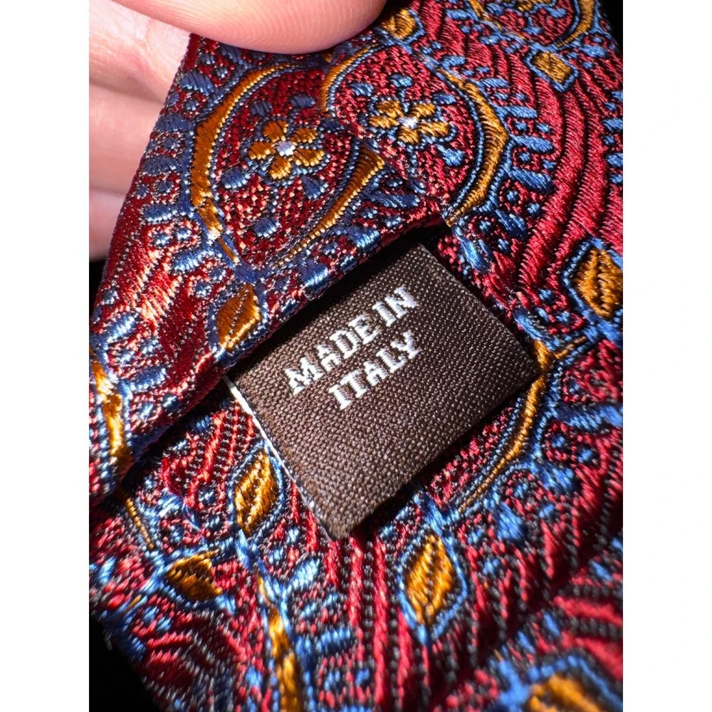 Robert Talbott Estate Silk Tie Burgundy Blue Medallion Paisley Made in Italy 8cm
